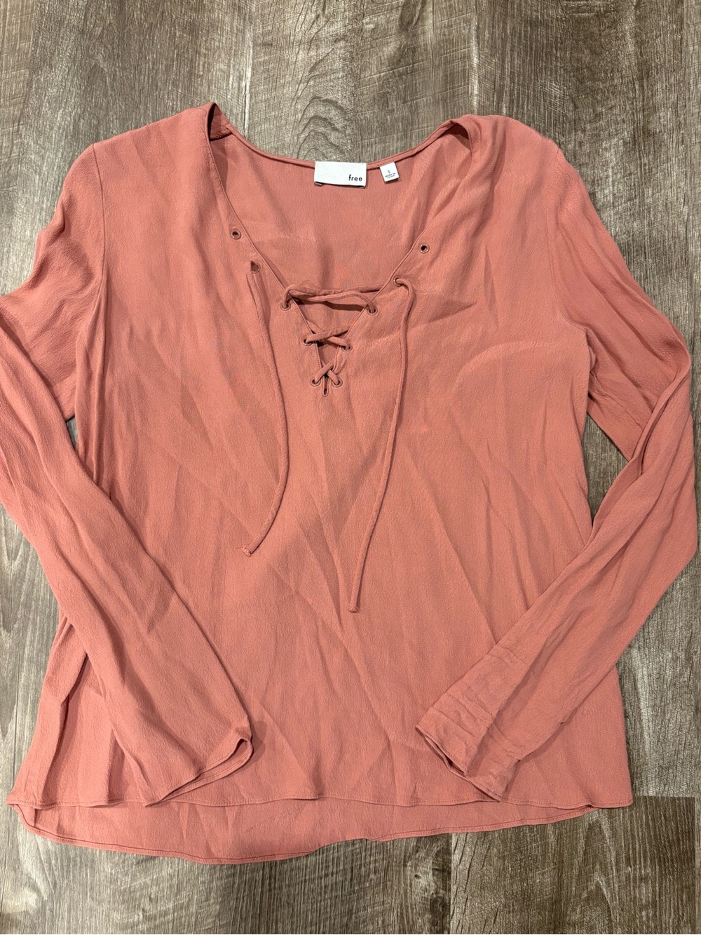 Aritzia Wilfred Free Lace-Up Long Sleeve Top Dusty Rose Pink Size Small